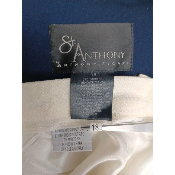 St Anthony / R#87388 Skirt Suit Set Jacket Navyblue Ivory Embellished Sz 18 - Picture 5 of 6